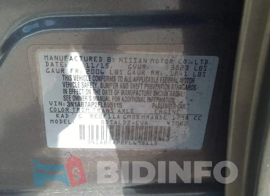 3N1AB7AP2FL695115 Photo# 9