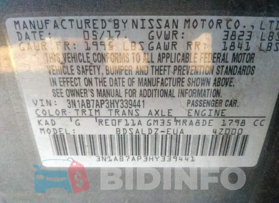 3N1AB7AP3HY339441 Photo# 9