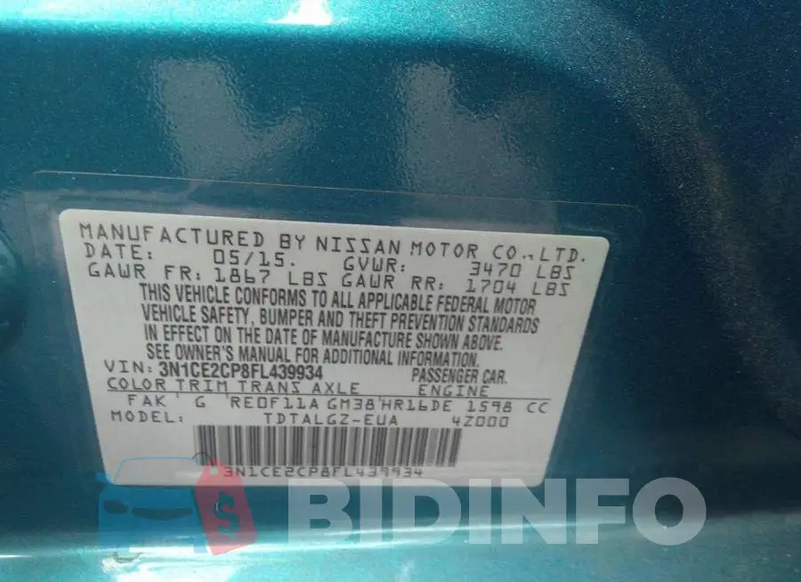 3N1CE2CP8FL439934 Photo# 9