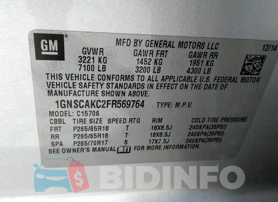1GNSCAKC2FR569764 Photo# 9