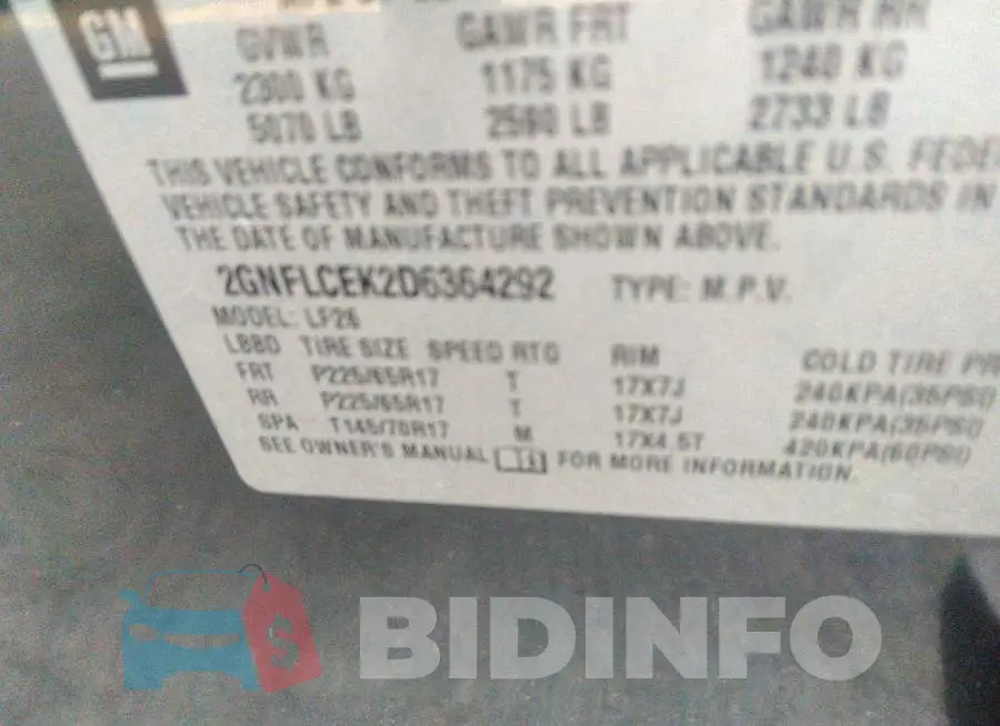 2GNFLCEK2D6364292 Photo# 9