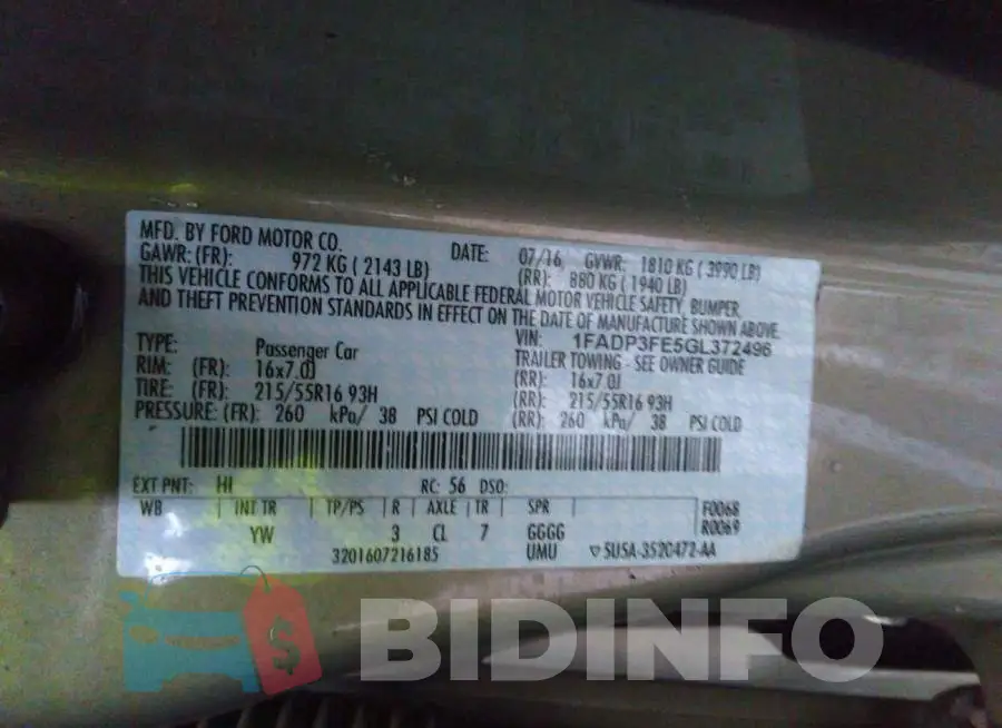 1FADP3FE5GL372496 Photo# 9