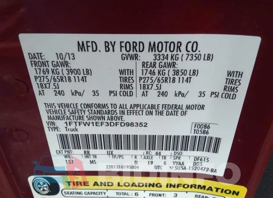 1FTFW1EF3DFD98352 Photo# 9