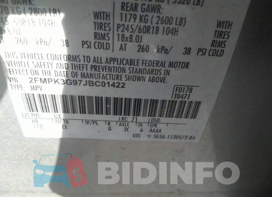 2FMPK3G97JBC01422 Photo# 9