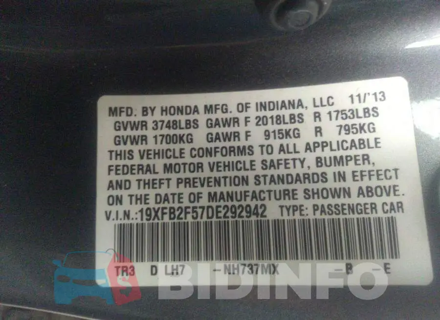 19XFB2F57DE292942 Photo# 9