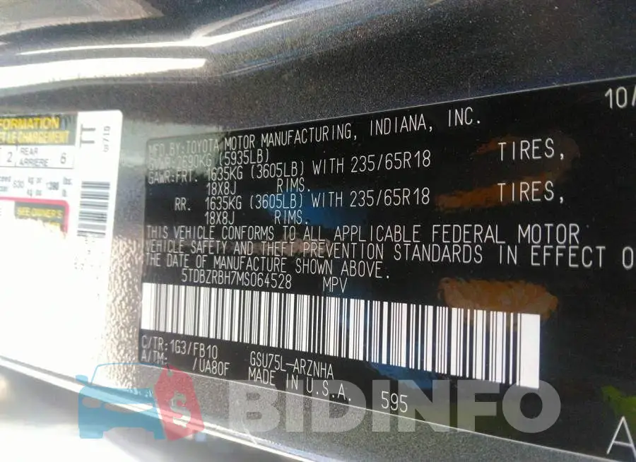 5TDBZRBH7MS064528 Photo# 9