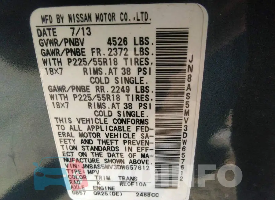 JN8AS5MV3DW657612 Photo# 9