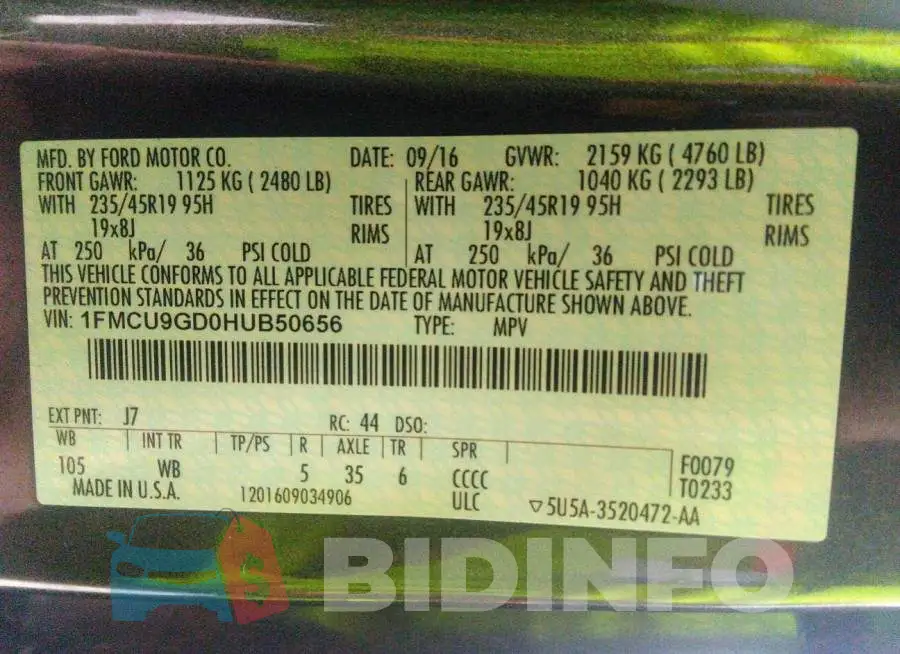 1FMCU9GD0HUB50656 Photo# 9