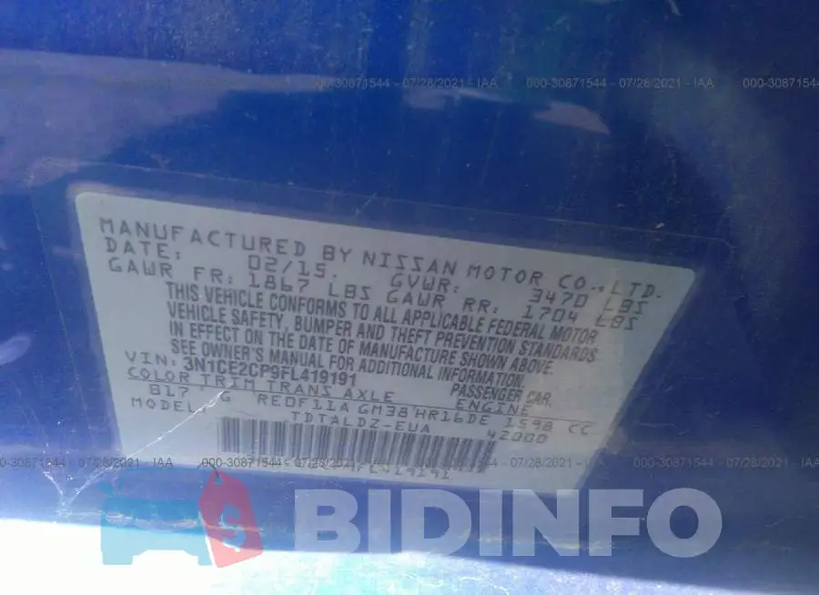 3N1CE2CP9FL419191 Photo# 9