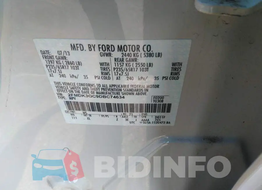 2FMDK3GC9DBC74634 Photo# 9