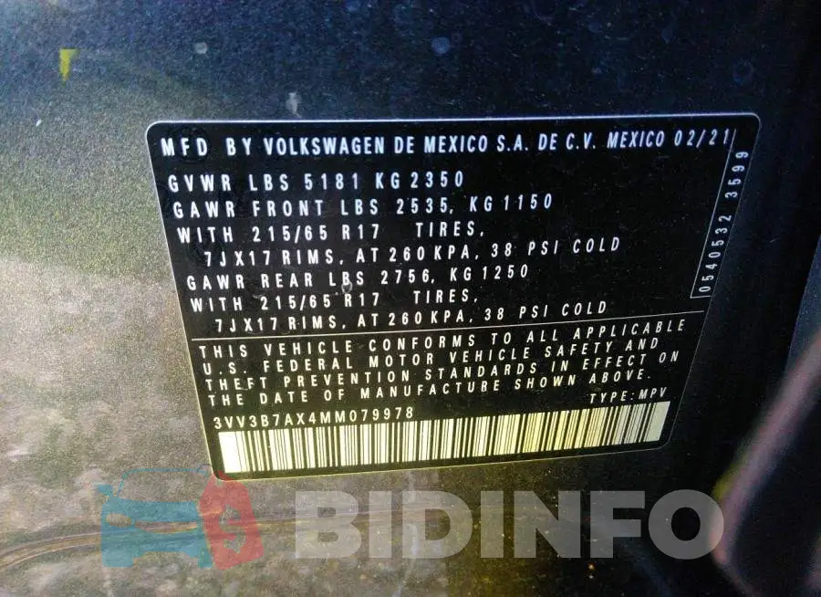 3VV3B7AX4MM079978 Photo# 9