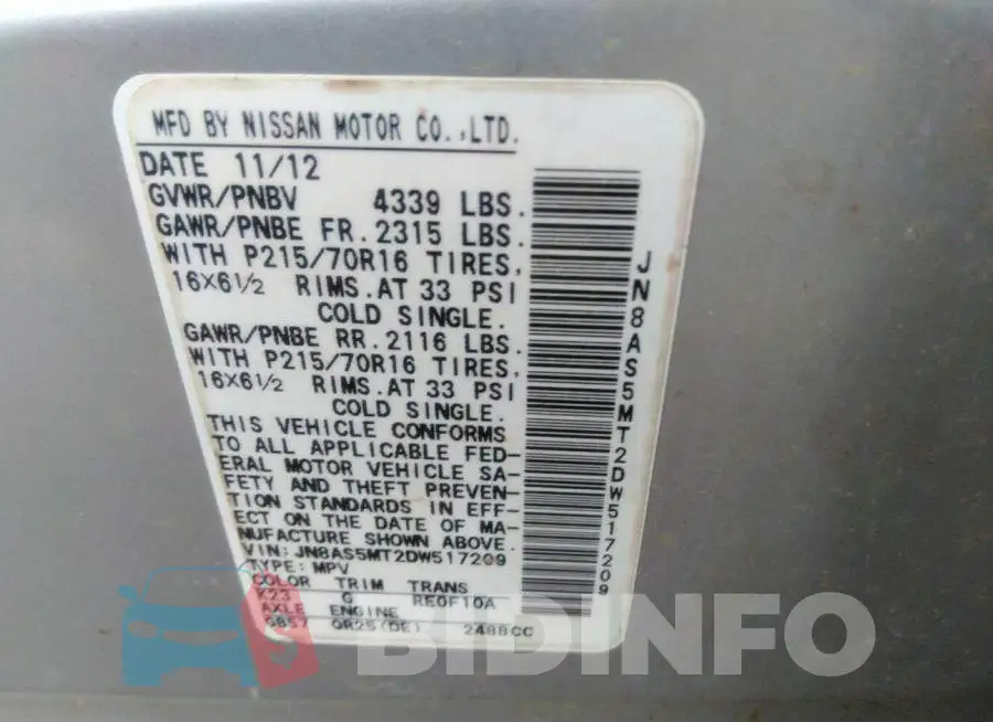 JN8AS5MT2DW517209 Photo# 9