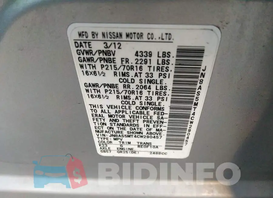 JN8AS5MT4CW290457 Photo# 9