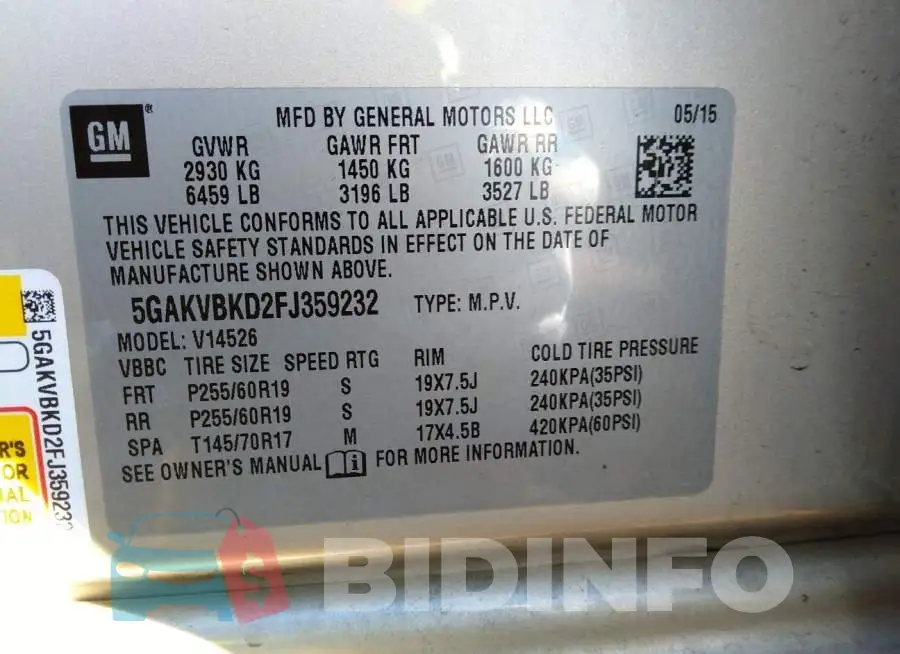 5GAKVBKD2FJ359232 Photo# 9