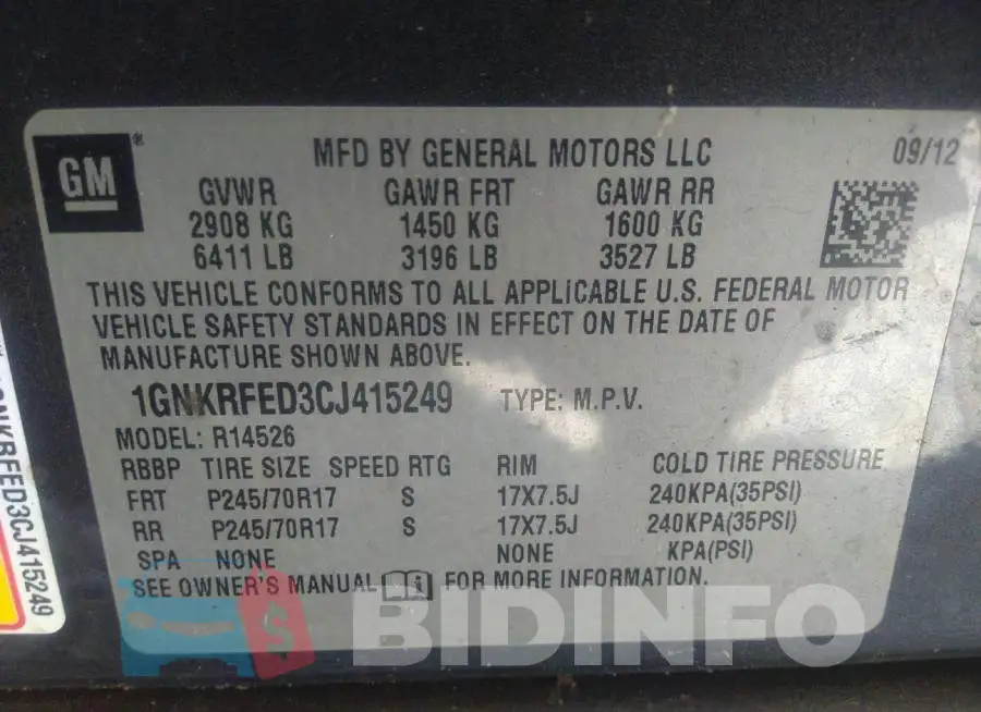 1GNKRFED3CJ415249 Photo# 9
