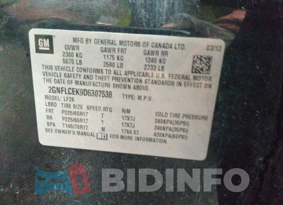 2GNFLCEK9D6307538 Photo# 9