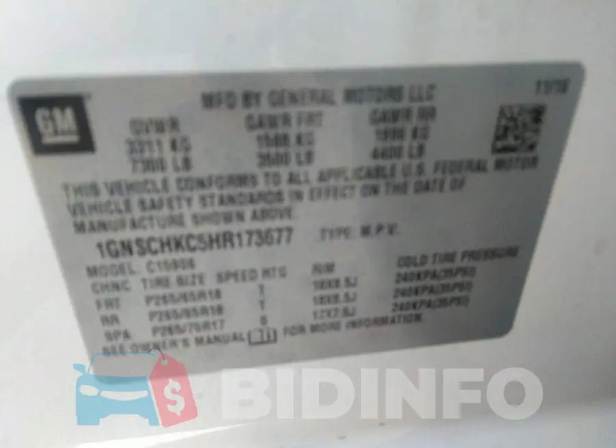 1GNSCHKC5HR173677 Photo# 9