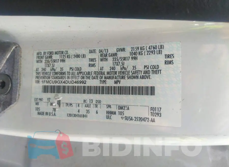 1FMCU9GX4DUD46992 Photo# 9