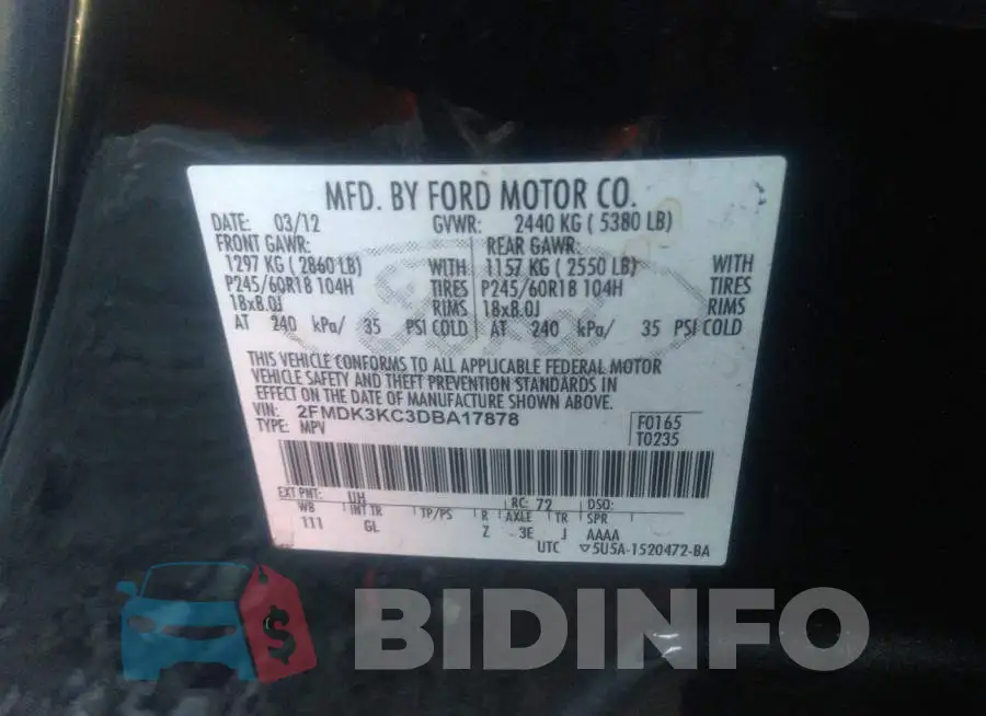 2FMDK3KC3DBA17878 Photo# 9