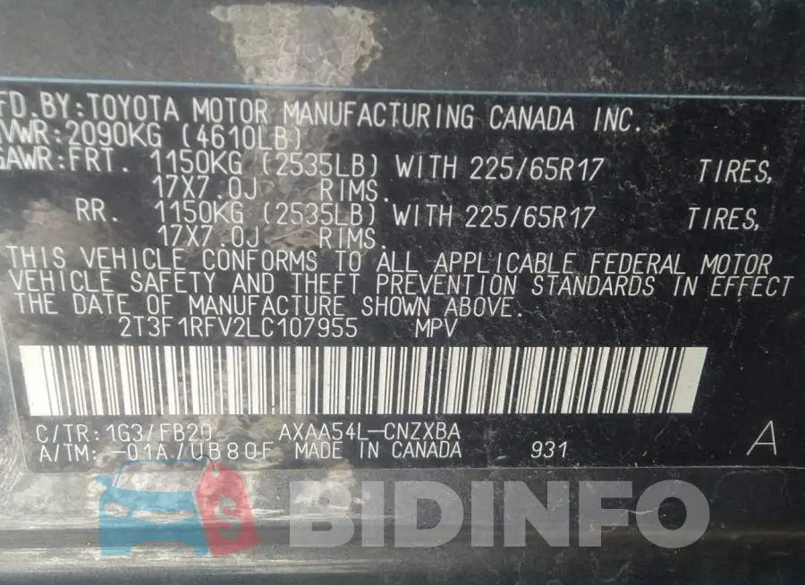 2T3F1RFV2LC107955 Photo# 9
