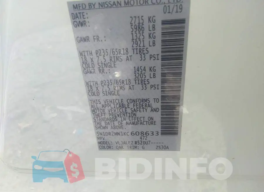 5N1DR2MN1KC608633 Photo# 9