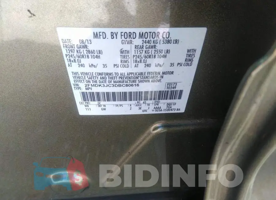 2FMDK3JC3DBC80616 Photo# 9