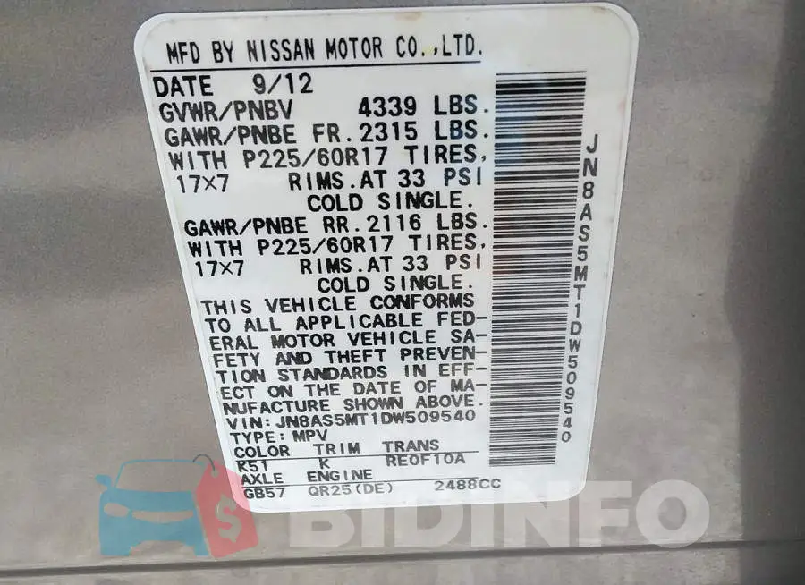 JN8AS5MT1DW509540 Photo# 9