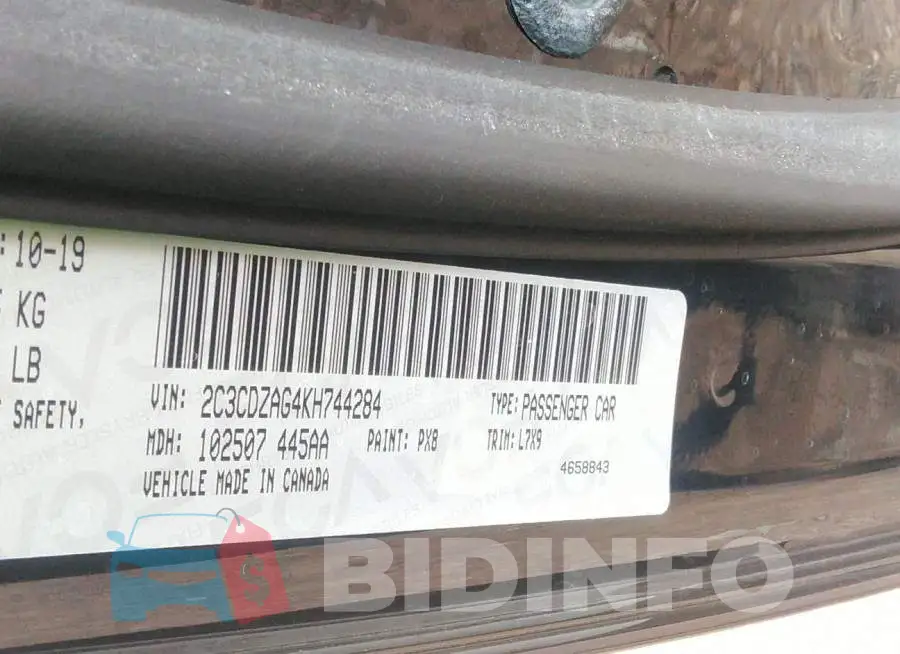 2C3CDZAG4KH744284 Photo# 9