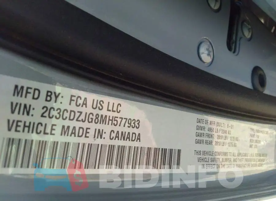 2C3CDZJG8MH577933 Photo# 9