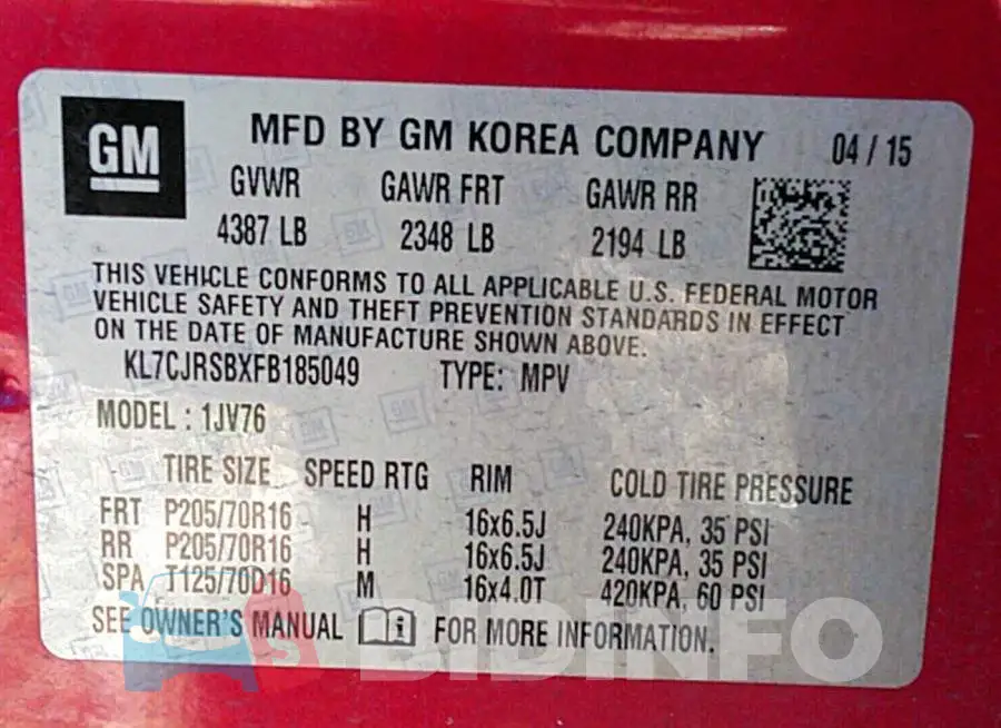 KL7CJRSBXFB185049 Photo# 9