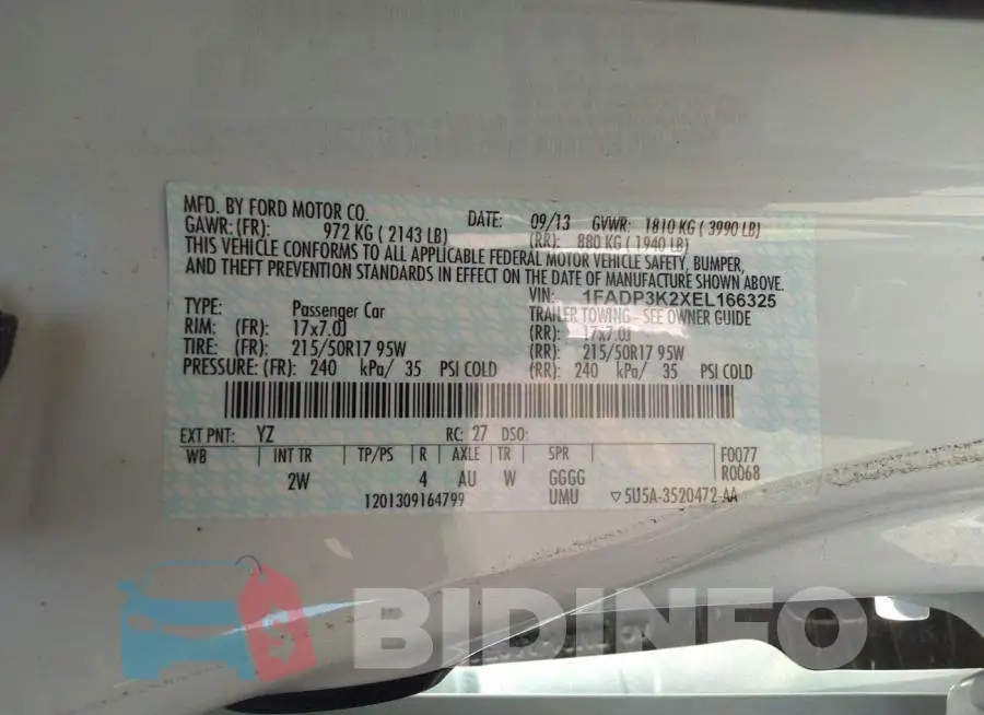 1FADP3K2XEL166325 Photo# 9
