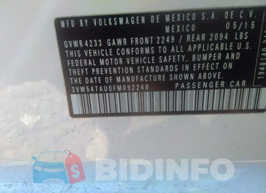 3VW547AU0FM092248 Photo# 9