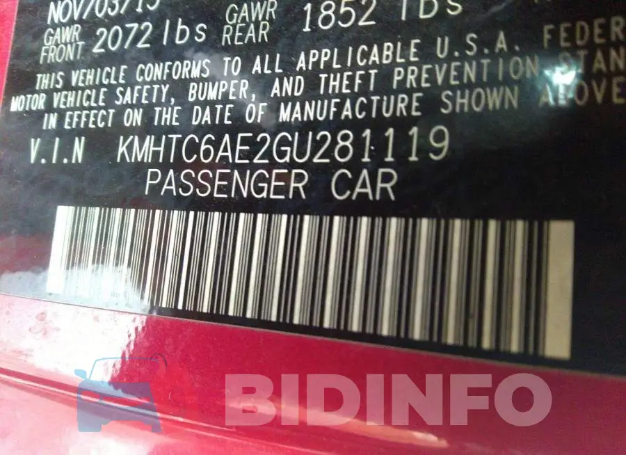 KMHTC6AE2GU281119 Photo# 9