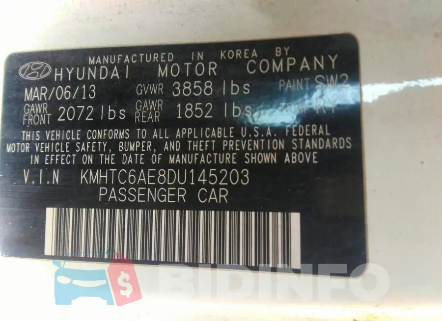 KMHTC6AE8DU145203 Photo# 9
