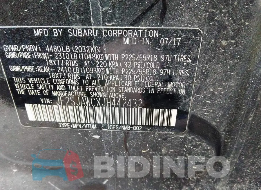 JF2SJAWCXJH442432 Photo# 9