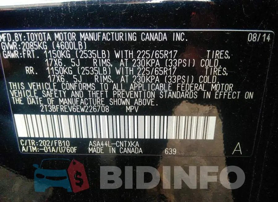 2T3BFREV6EW226708 Photo# 9