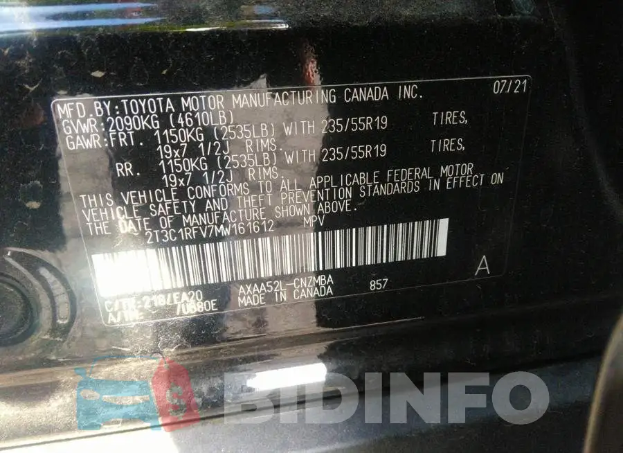 2T3C1RFV7MW161612 Photo# 9