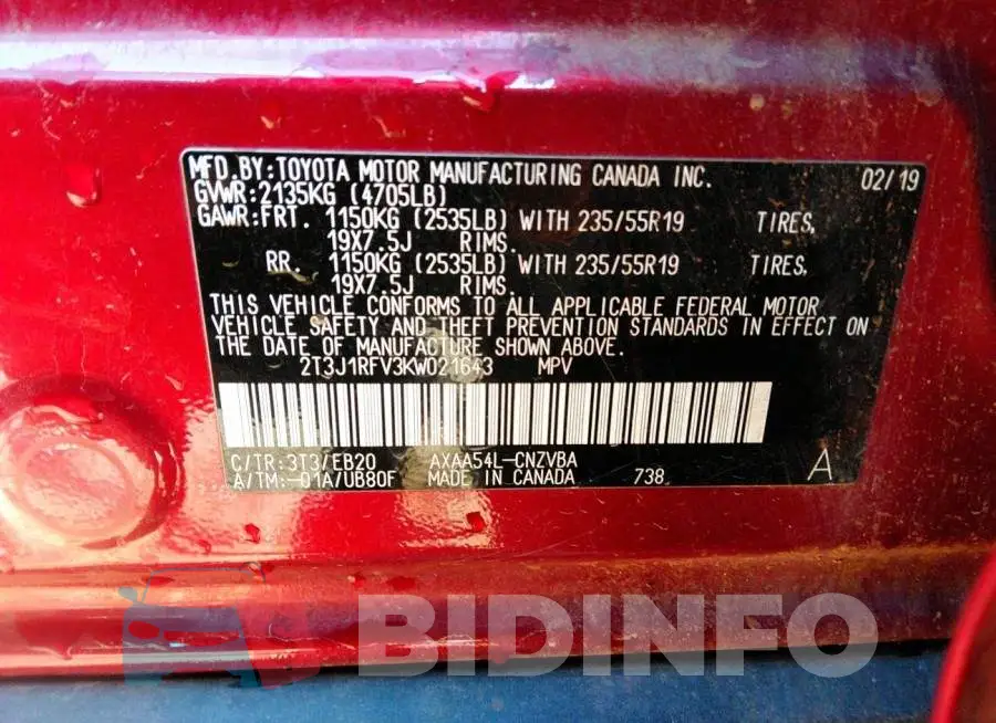 2T3J1RFV3KW021643 Photo# 9