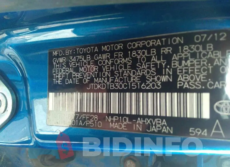 JTDKDTB30C1516203 Photo# 9
