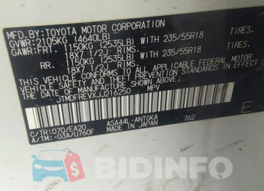 JTMDFREVXJJ216250 Photo# 9