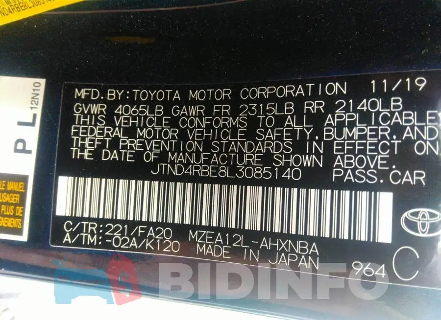 JTND4RBE8L3085140 Photo# 9