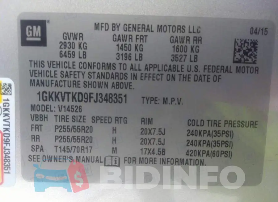 1GKKVTKD9FJ348351 Photo# 9
