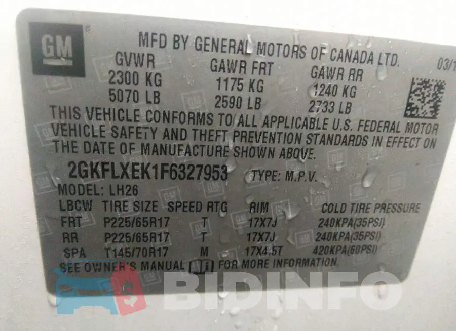2GKFLXEK1F6327953 Photo# 9