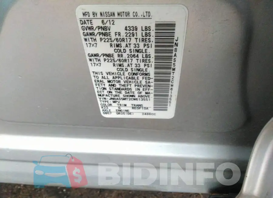 JN8AS5MT2CW613551 Photo# 9