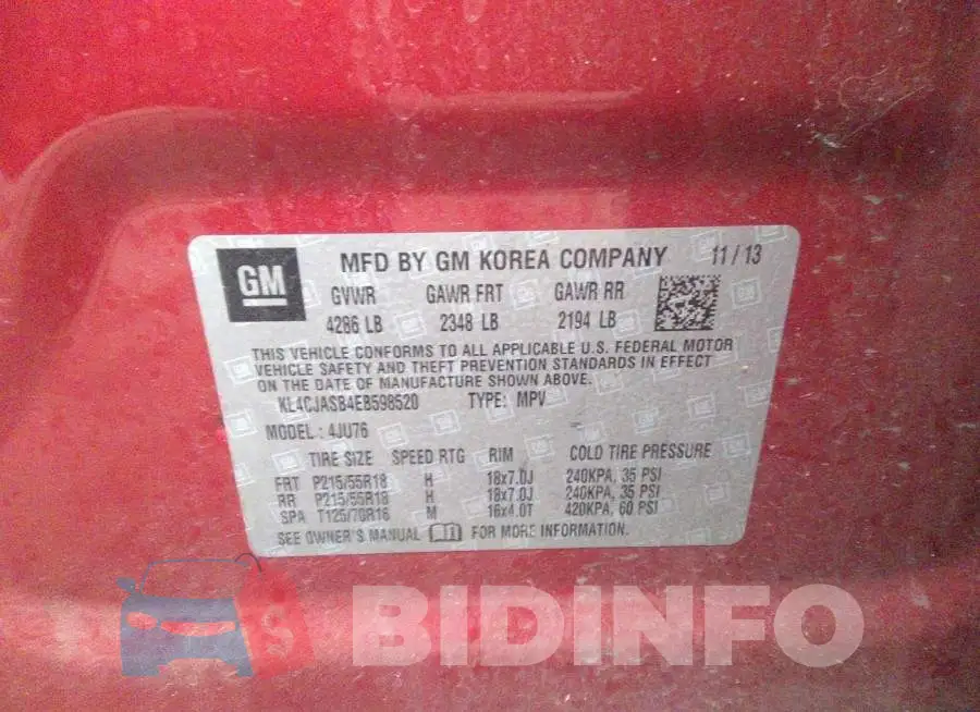 KL4CJASB4EB598520 Photo# 9