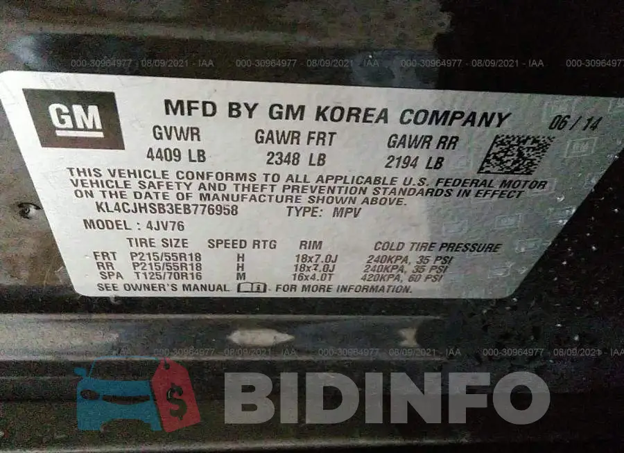 KL4CJHSB3EB776958 Photo# 9