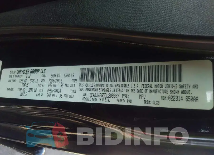 1C4BJWEG5CL209607 Photo# 9