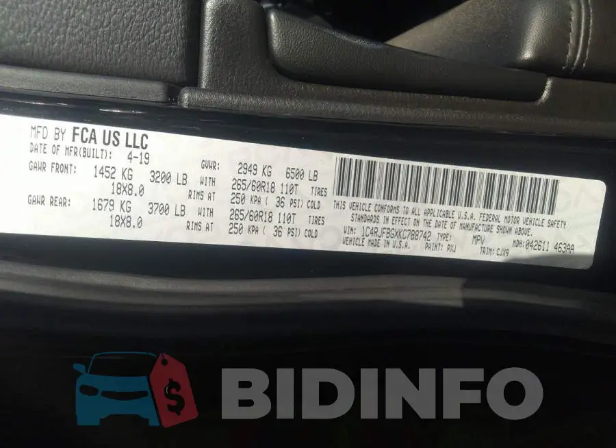 1C4RJFBGXKC788742 Photo# 9