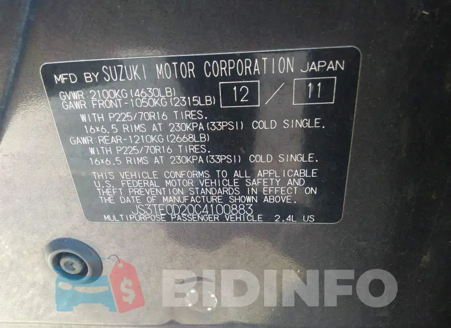 JS3TE0D20C4100883 Photo# 9