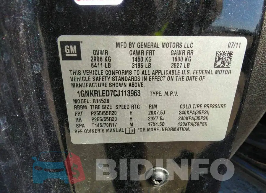1GNKRLED7CJ113963 Photo# 9